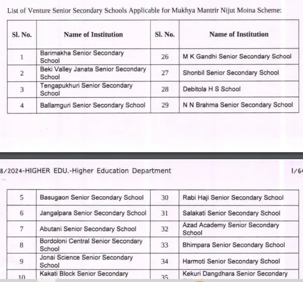 school list under mmnm assam